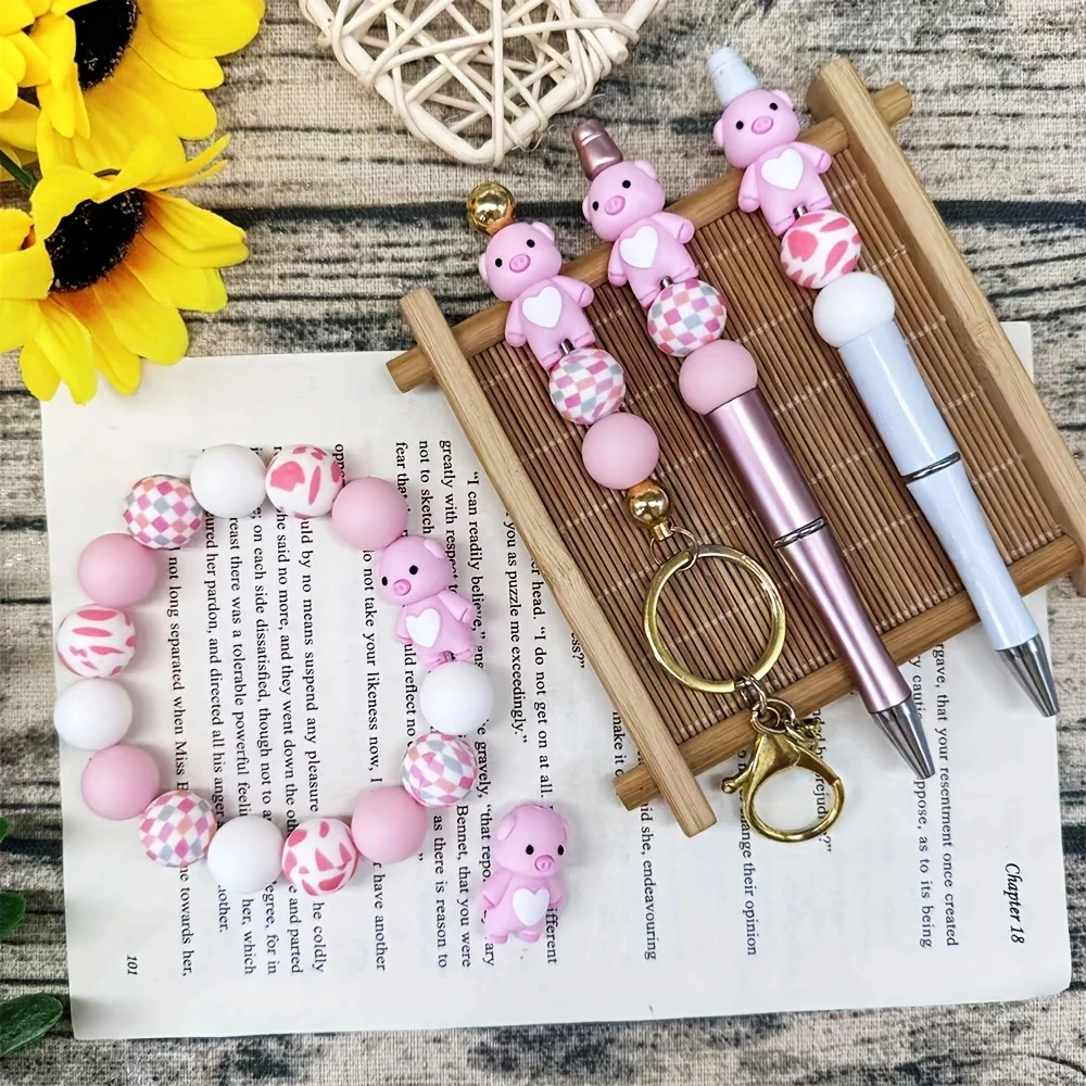 25-teiliges Silikonperlen-Set mit Schweinchen/Tiermotiven, perfekt für DIY-Bastelarbeiten wie Schlüsselanhänger, Halsketten, Armbänder usw. – Detail 3