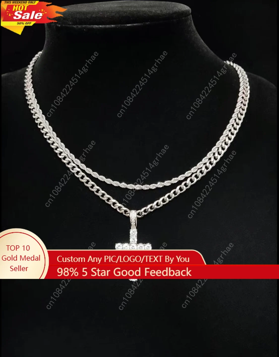 

Модный комплект двойной цепочки + крест, унисекс - 3 мм многослойная кубинская цепочка, комплект ожерелья, минималистичный подарок ювелирных изделий, подарок 20-24 дюйма