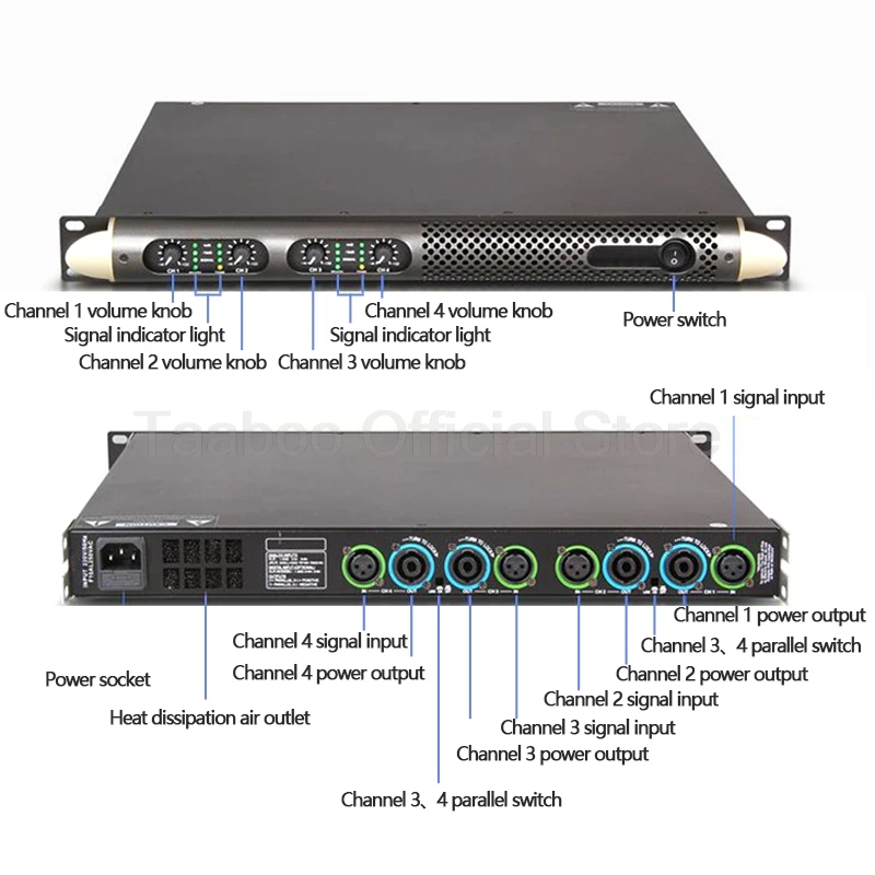 400/600/800W Professional เครื่องขยายเสียง Hifi 2/4 Channel Digital Conference Stage Performance บ้านซับวูฟเฟอร์เครื่องขยายเสียง