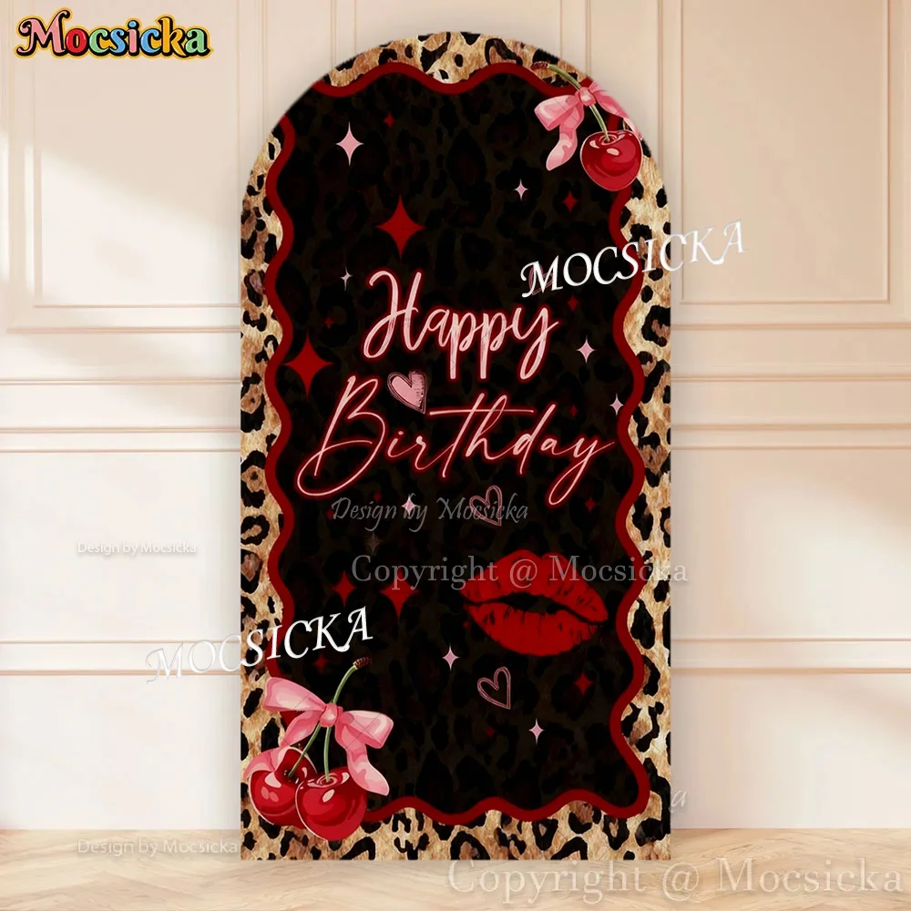 

Фон для фотосессии Mocsicka Happy Birthday Party: арка, леопардовый принт, вишневый блеск, для взрослых и девочек, для фотостудии