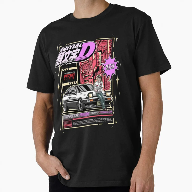 

0128 Initial D - Retro Mountain Drift Racing Manga Gift T shirt Street Racer Anime Graphic clothes 100% cotton All size Tops