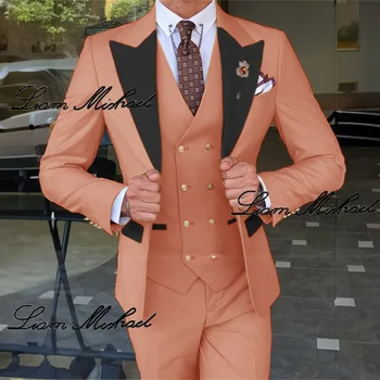Traje de 3 piezas para hombre, esmoquin Formal de boda, traje de XS-5XL personalizado para novio, elegante vestido de fiesta, Coral 2024