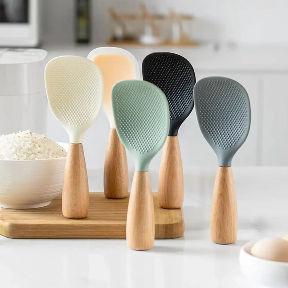 1Pcs Silicone Non-Stick Cooking High-Temperature-Resistant Spoon Anti-Scalding Pot Rice Durable Kitchen Gadgets Rice Spoon