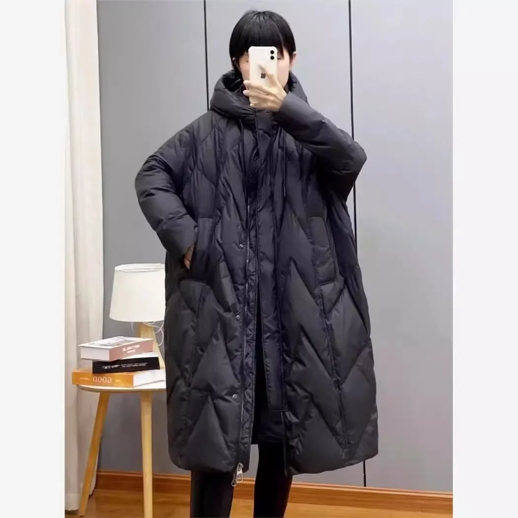 Jaqueta retrô de algodão solta e grossa para mulheres, novo sobre o joelho longo plus size com capuz parka inverno roupa externa vermelha