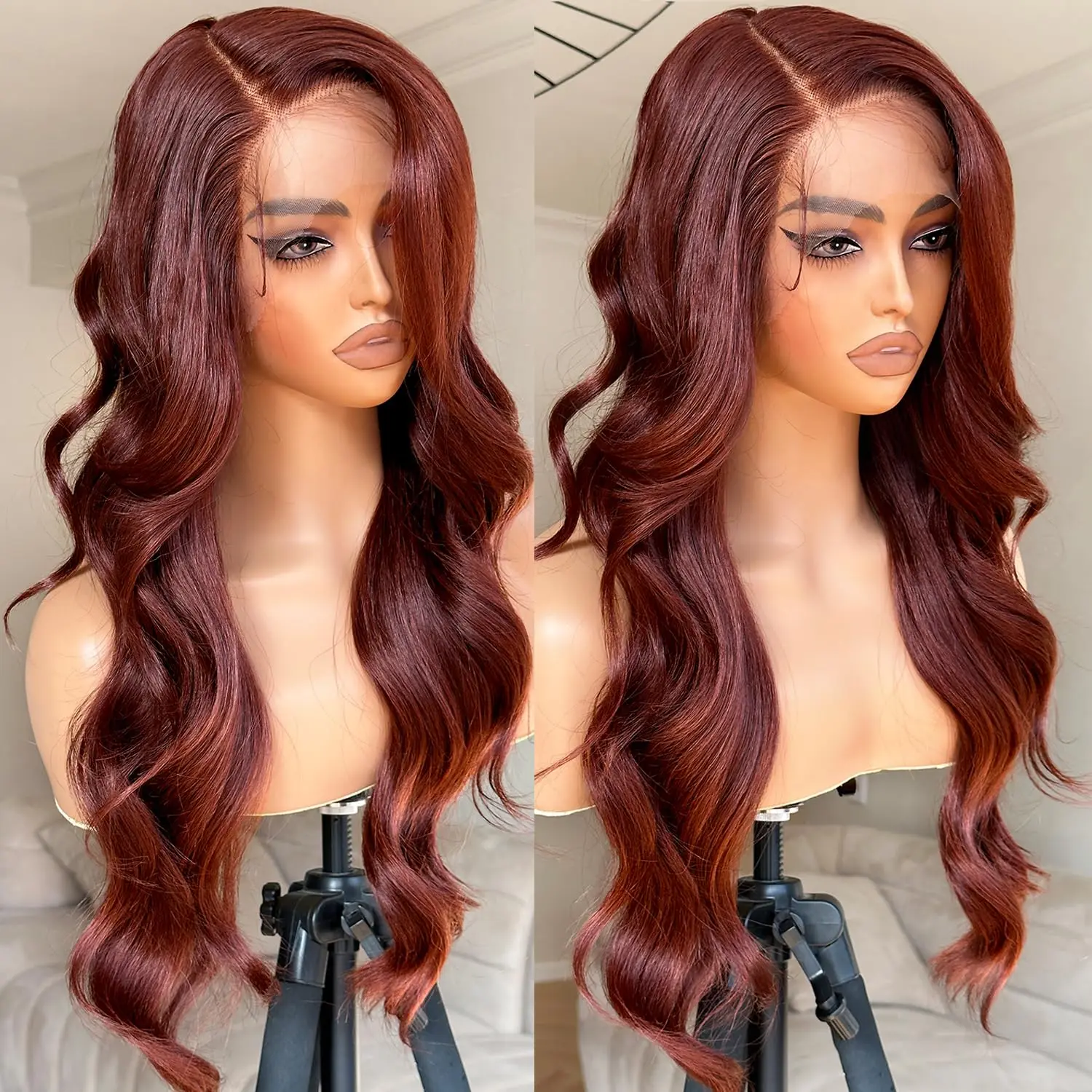 Wig rambut manusia depan renda coklat kemerahan 13x4 Wig depan renda gelombang tubuh berwarna Brasil Wig depan renda penutup 4x4 Wig depan renda