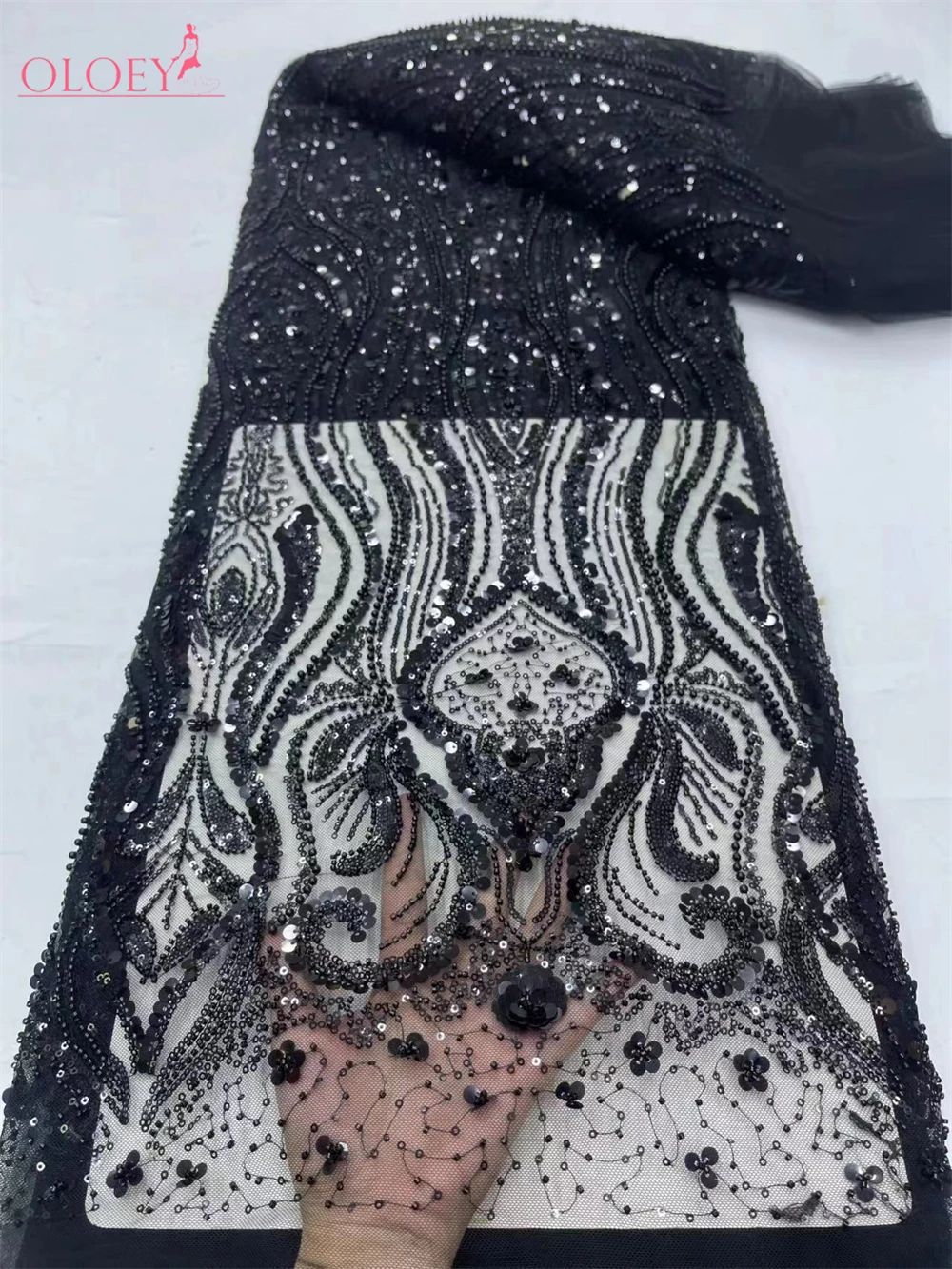 

2024 Fashion Elegant French Embroidery Beaded Lace Fabric African Nigerian With Sequins Fabric For Wedding Dress