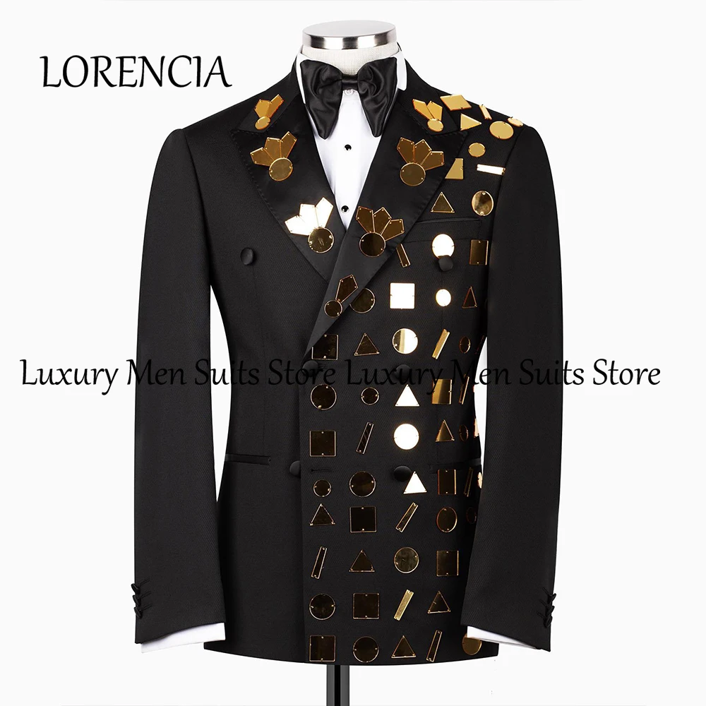 Sparkly Ornaments Men Suits 2 Pieces Double Breasted Wedding Tuxedos Groom Customized Blazer Pants terno smoking masculino