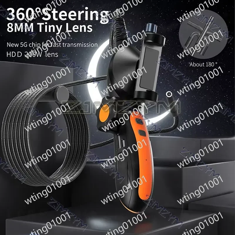 8MM Wireless Auto Repair Endoscope Camera for Car 180 Degree Steering Inspection with 8 LED Lights and Carrying Bag for IOS