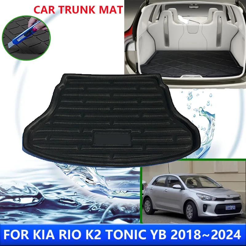 For Kia Rio K2 Tonic YB 2018~2024 2019 2021 2022 Car Rear Trunk Protector Pad Auto Waterproof Liner Anti-Fouling Mat Accessories