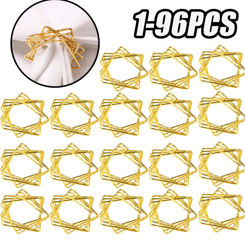 

Luxury Geometric Napkin Rings Gold-Finished Star Pattern Metal Napkin Clips for Wedding Banquet Birthday Party Table Styling