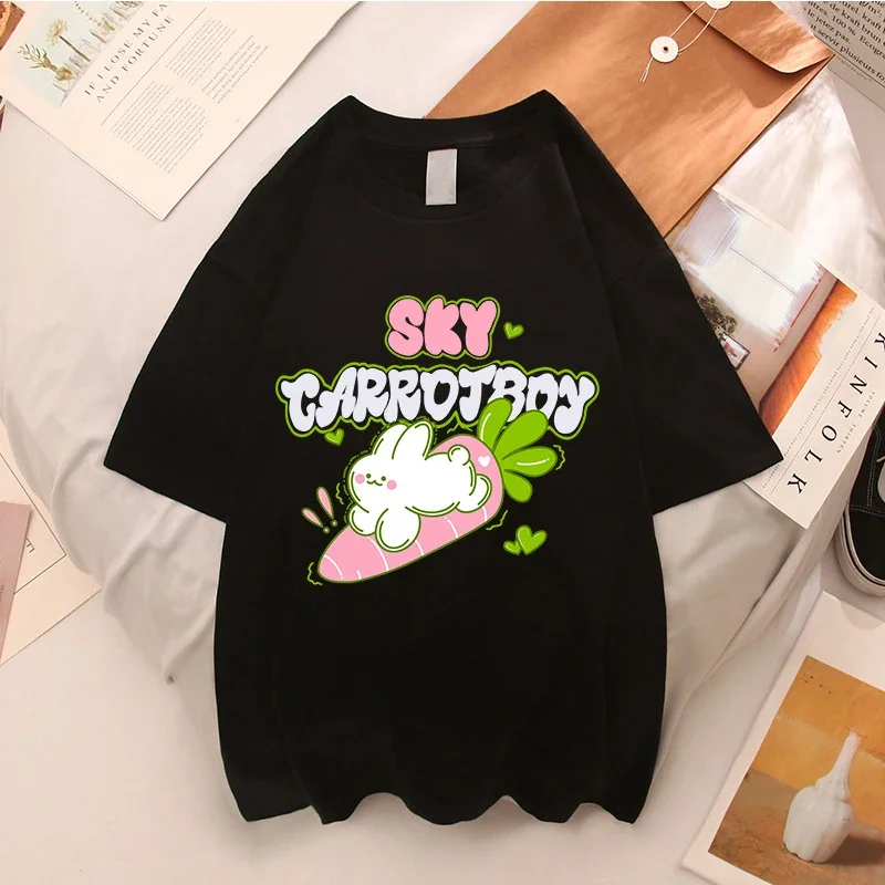 

Japanese Style Kawaii Rabbit Women's T-shirt Y2k Korean Fashion Blouse Harajuku Streetwear Tops Cute Cat Print Couple Clothing