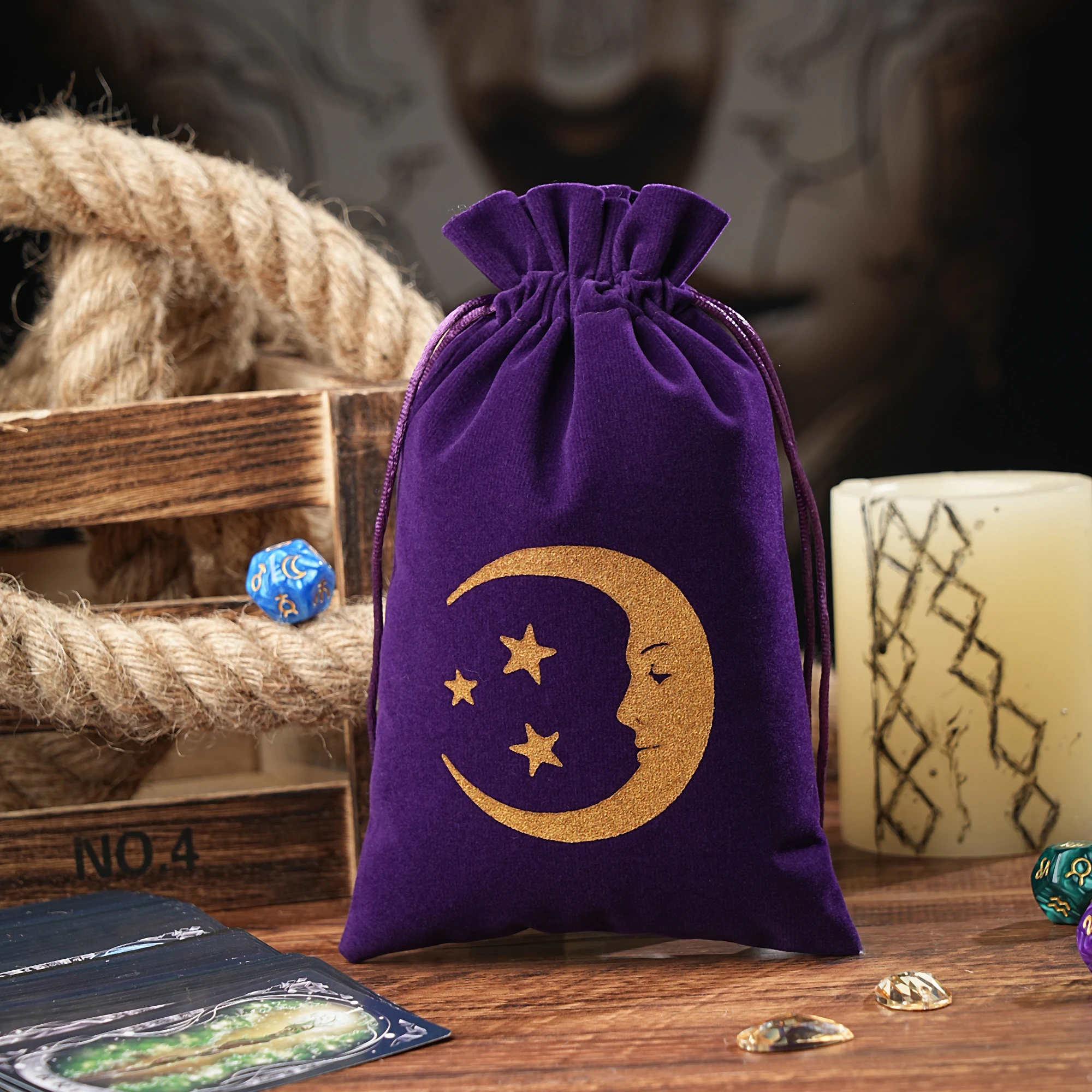 1pc Velvet Moon Phase Tarot Storage Bag Board Game Cards Drawstring Package Witchcraft Supplies for Altar Tarot Pouch Dice Bag
