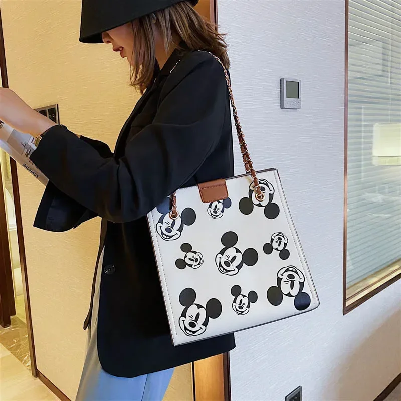 Disney cartoon Mickey print chain big bag summer new female girl tote bags practical large-capacity handbag