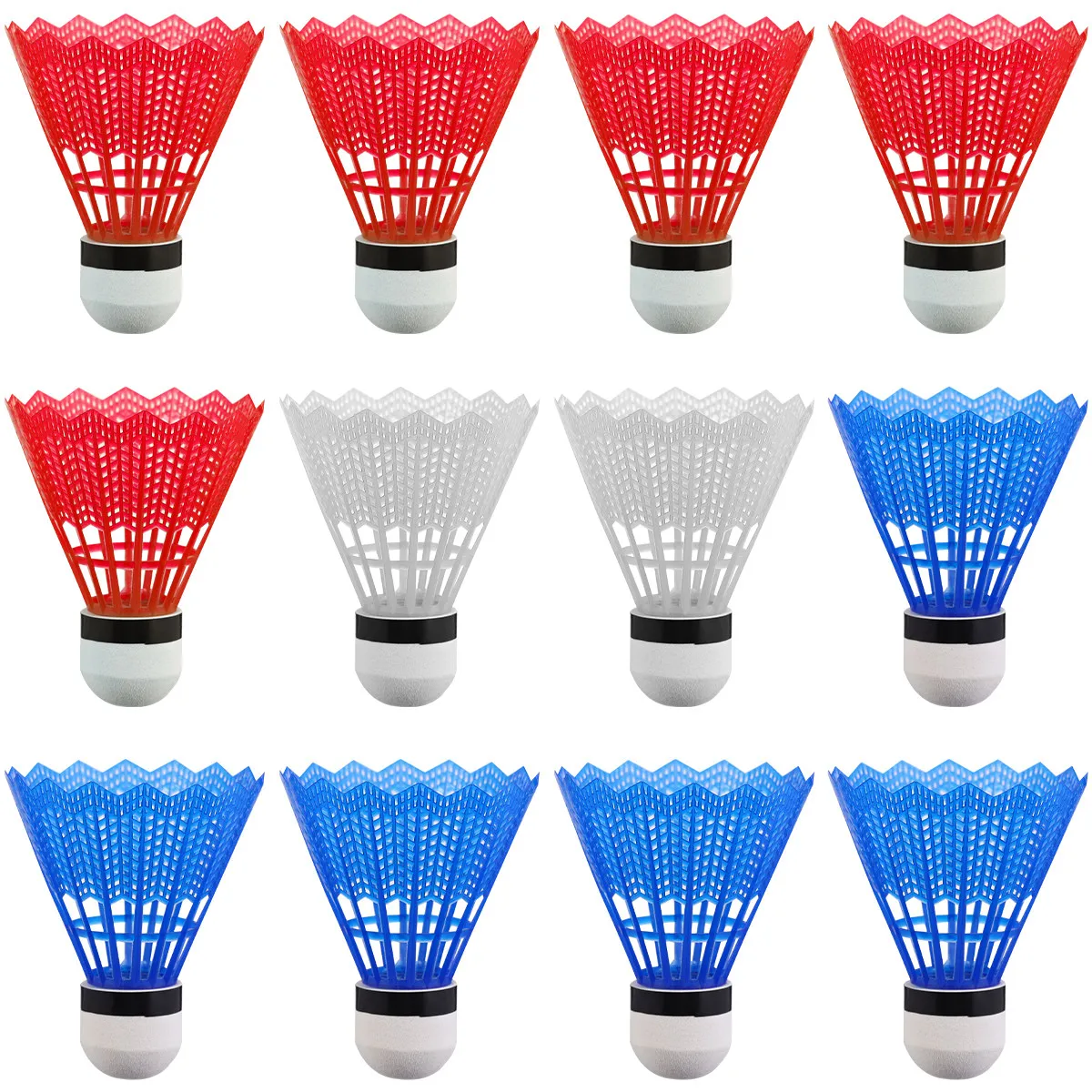 12Pcs Nylon Plastic Badminton Shuttlecocks Colorful Crown Balls Lightweight Soft Cork Base Indoor Outdoor Training Practice