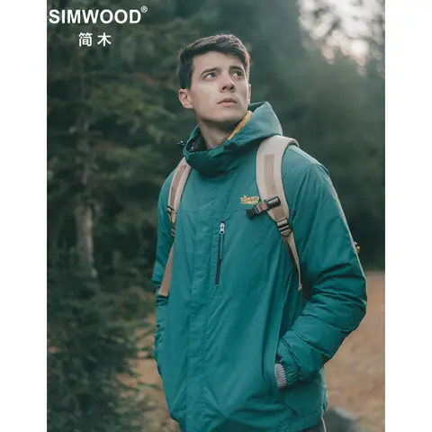 SIMWOOD 남성용 따뜻한 다운 라이너 탈부착 코트, 방풍 하이킹 아웃도어 웨어, 3 in 1 재킷, 2024 가을 겨울 신상