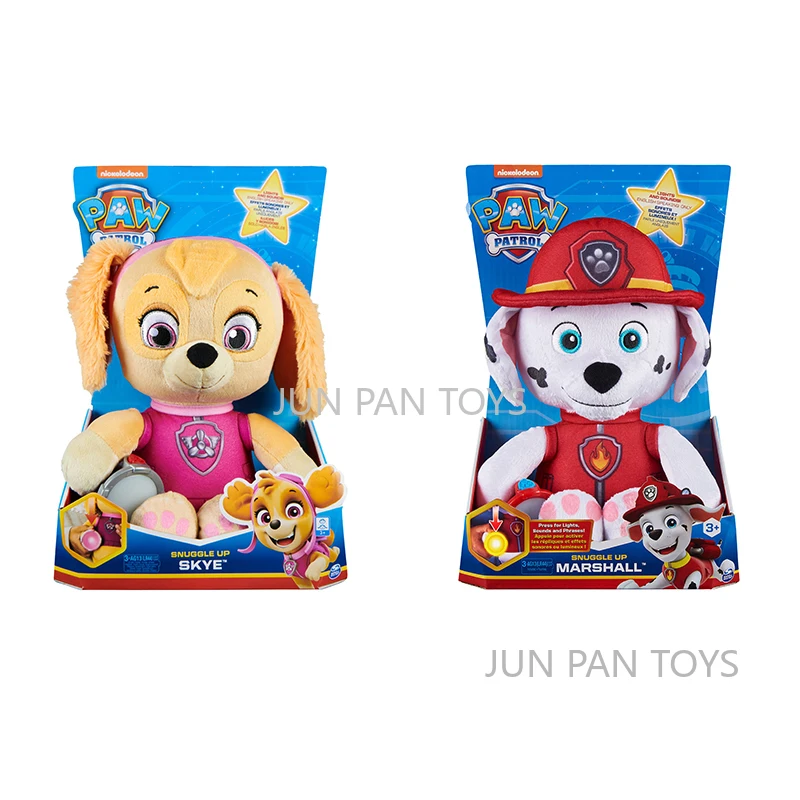 Nickelodeon Paw Patrol Snuggle Up Marshall Skye Cute Plush with Flashlight and Sounds for Kids Aged 3 and Up Girls Holiday Gifts