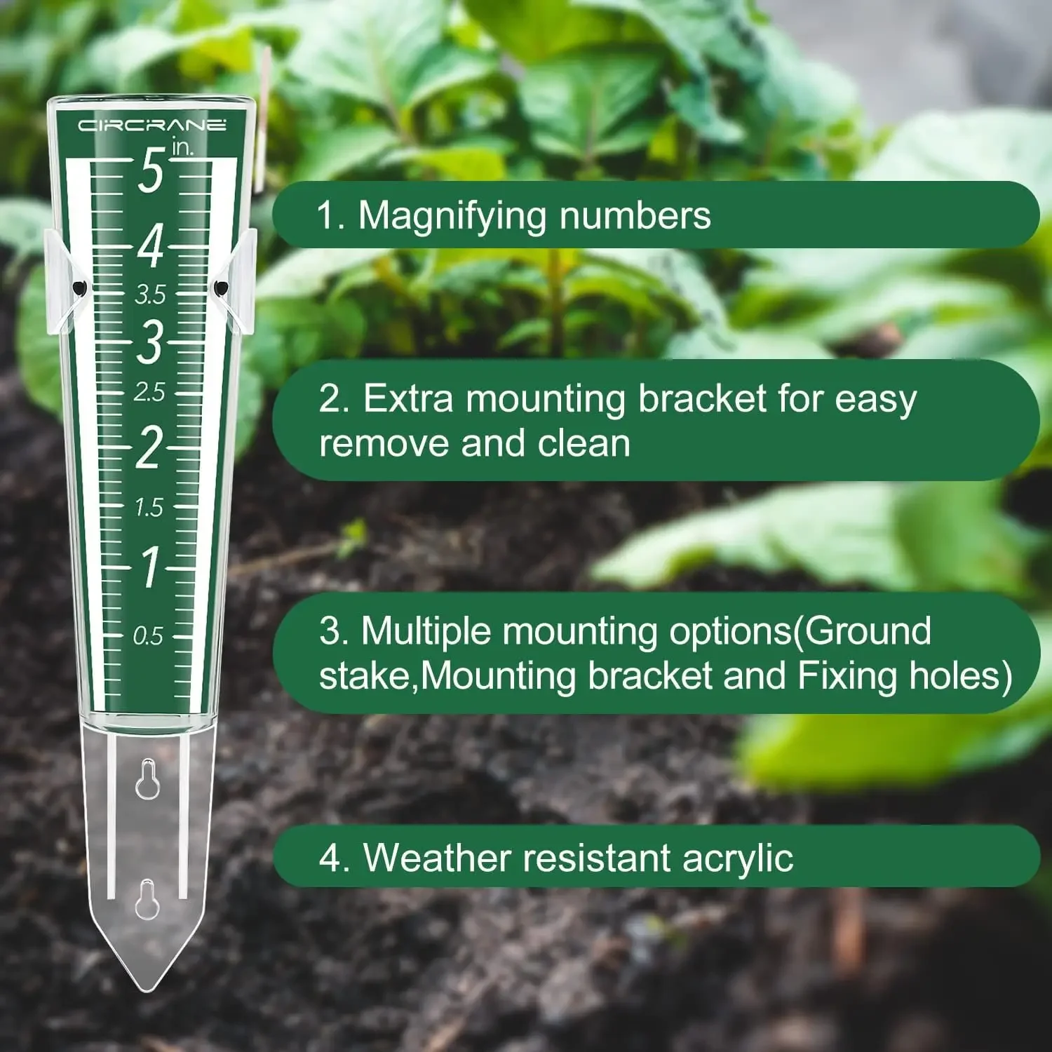 5-Inch Garden Rain Gauge Rain Gauge Outdoor Rain Gauge Garden Rain Magnifying Scale and Numbers Design for Easy Read