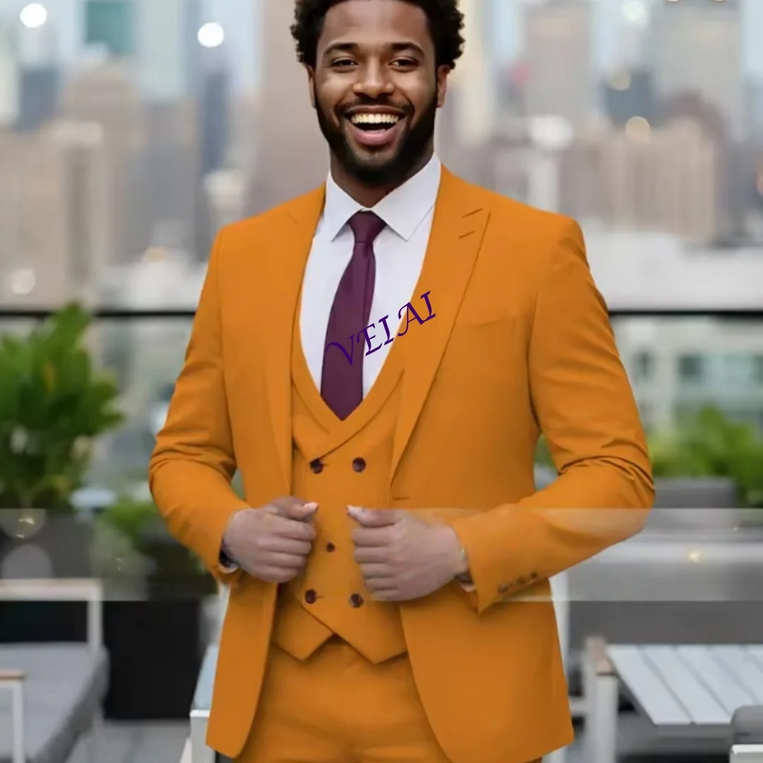 

CustomizedMen's Dusty Rose 3-Piece Wedding Suit Peak Lapel Jacket Vest Pants Tailored Set for Formal Events Dinner Party Father'