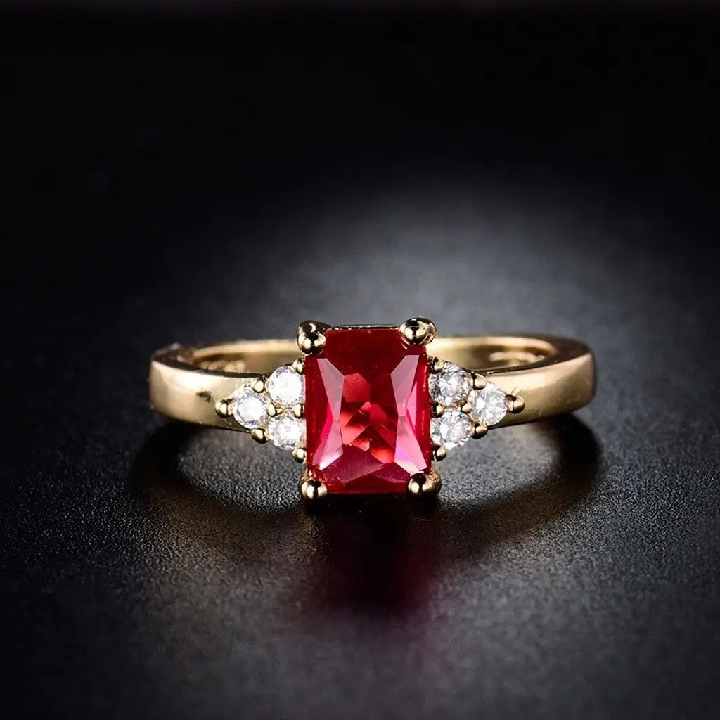 Best selling gold-plated imitation zircon women\'s ring wedding princess square black diamond red ring