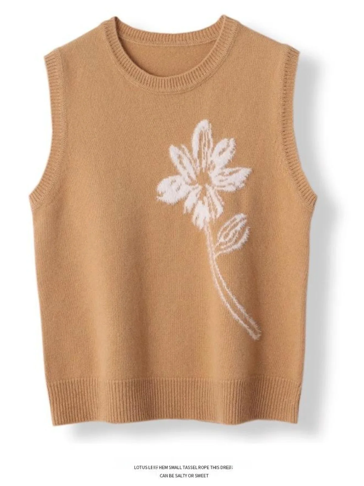 เสื้อกั๊กไหมพรมถักทรงหลวมสำหรับผู้หญิง แบรนด์ New Sle ผ้าขนสัตว์แท้ ปักลายรอบตัว สวมใส่สบาย ระบายอากาศดี เหมาะสำหรับฤดูใบไม้ร่วง