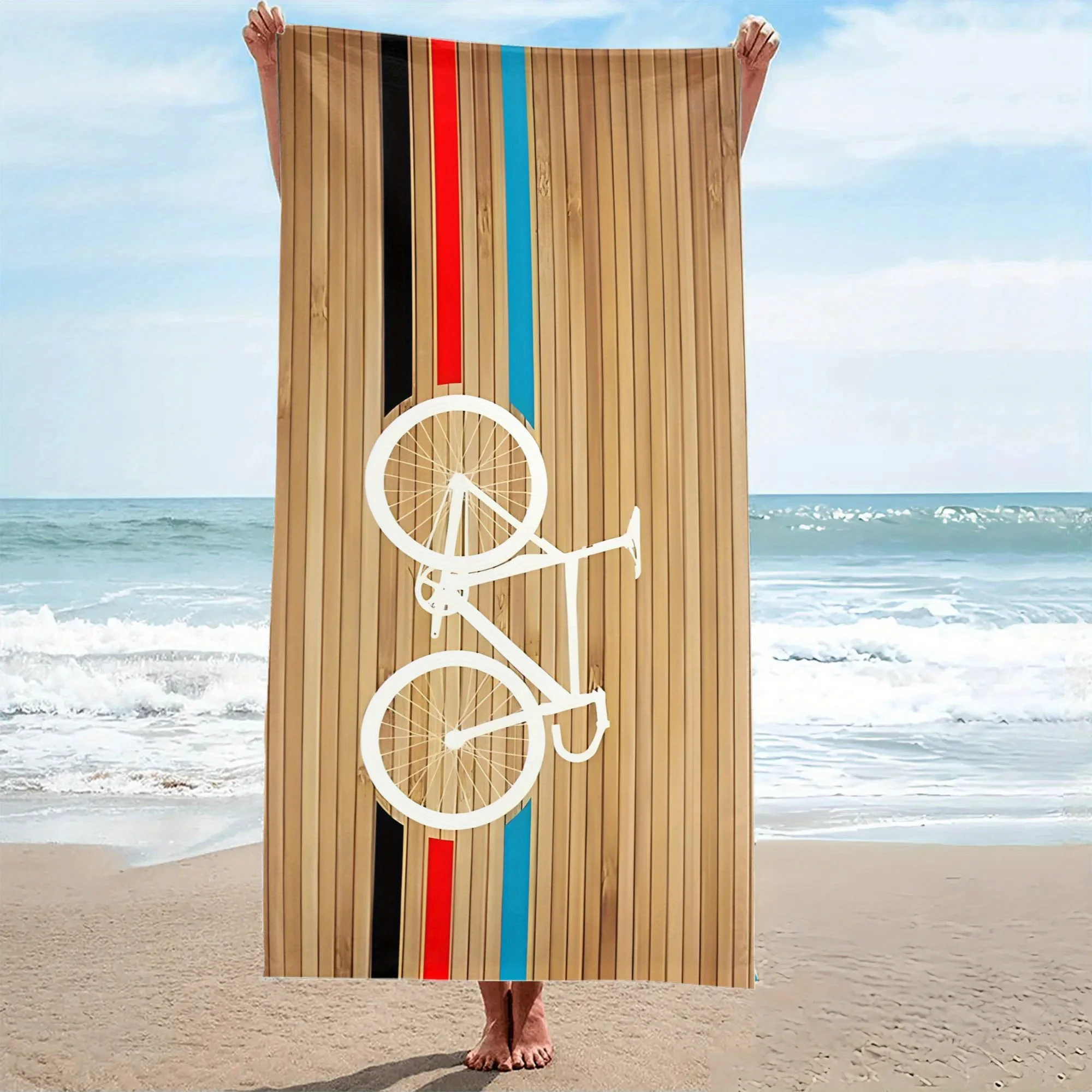 

Wooden Bicycle Beach Towel, Soft Microfiber Quick Dry Oversized Bath Towel, Retro Summer Pool Blanket 1pcs