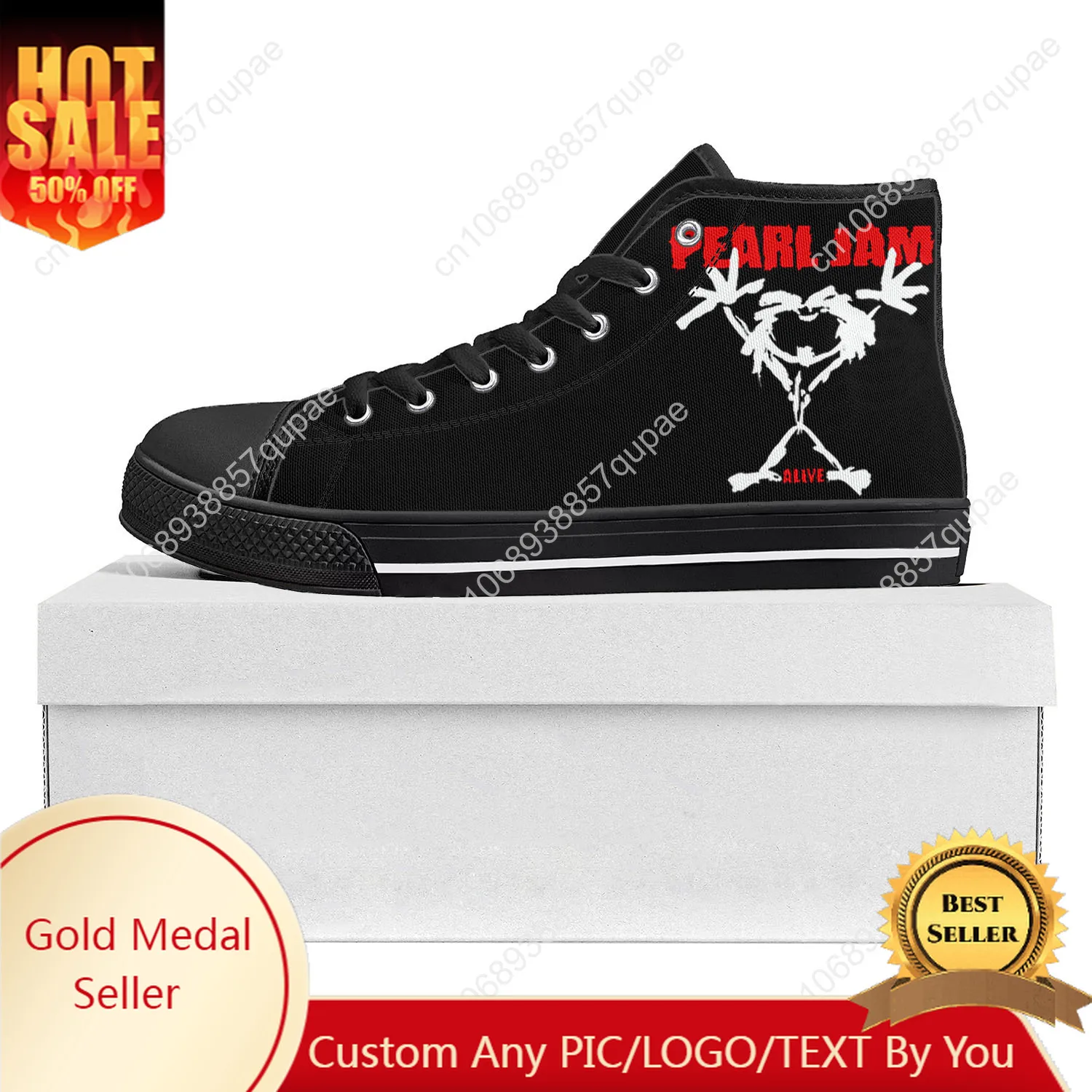 

Pearl Jam Rock Band High Top High Quality Sneakers Mens Womens Teenager Canvas Sneaker Casual Couple Shoes Custom Shoe Black