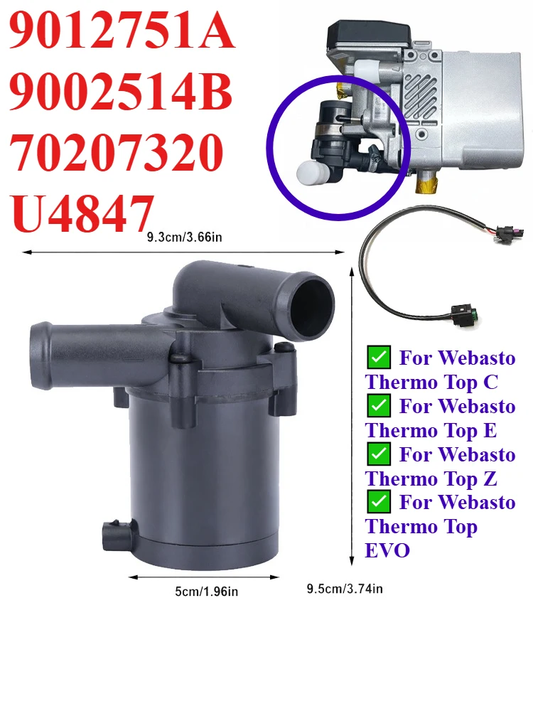 Pompa wody chłodzącej elektryczna 12V 9012751A 9002514B 70207320 U4847 do Webasto Thermo Top C E Z, do zastosowań w obiegu ogrzewania. — 2