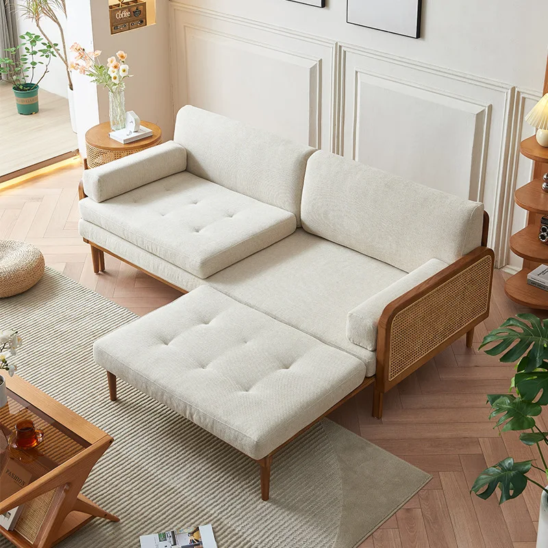 The product can be customized.Japanese-style solid wood sofa bed sitting and sleeping room, small household, rattan sofa,