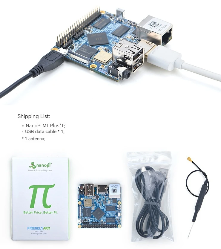 Factory Supply NanoPi M1 Plus Open Source Maker Development Board Allwinner H3 chip support Gigabit Network WiFi Bluetooth EMMC