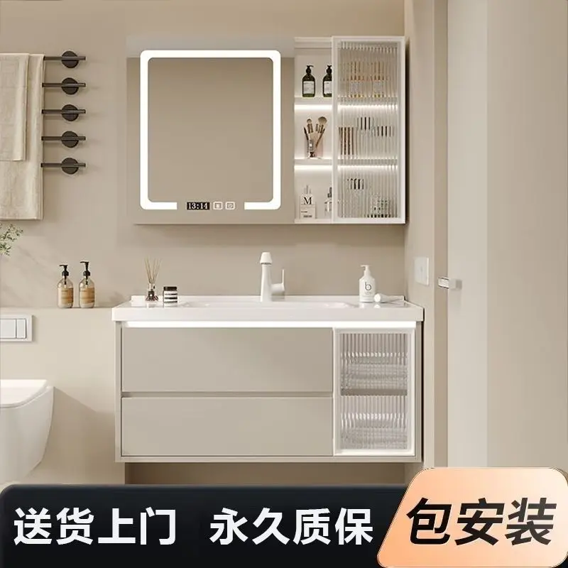 Bathroom Cabinets with Ceramic Integrated Basin Storage Cabinet Mirror Wall Shelf Drawer Bathroom Cabinet Display Home Furniture