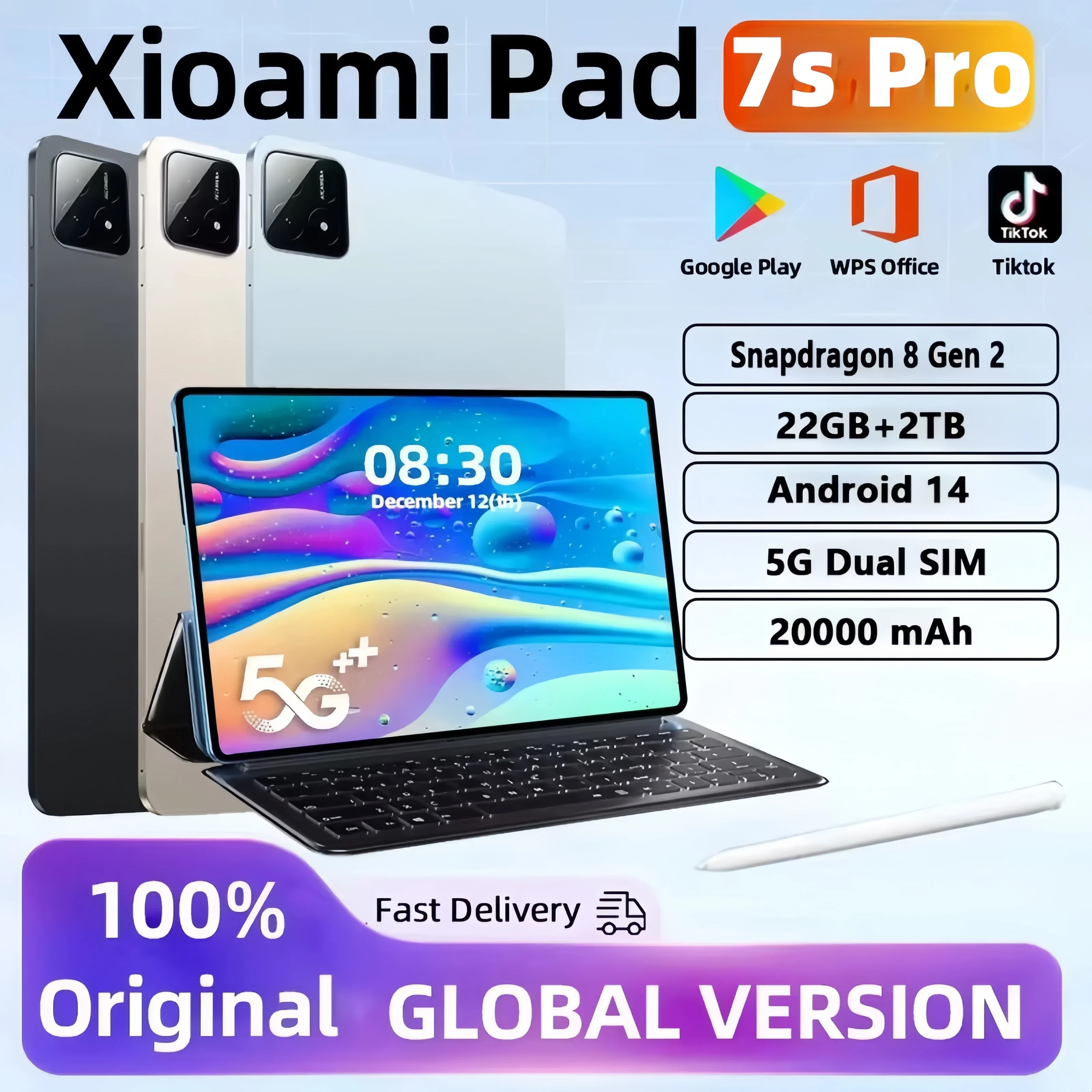 2025 NEW Original Pad 7S Pro 11inch Tablet Android 14 22GB+2TB 20000mAh 5G Dual SIM Bluetooth WiFi HD 4K Screen GPS Tablet PC