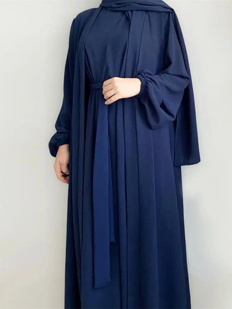 Ramadán Eid Mubarek-conjunto musulmán de 3 piezas para mujer, vestido Hijab, Kimono, Ensemble, Djellaba, Abaya, Dubái, Turquía, Islam