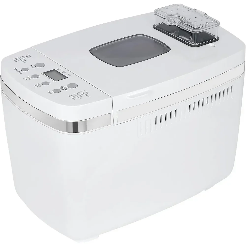 Bread Maker Machine, with Fruit & Nut Dispenser 14-in-1 Breadmaker Dual Paddle Programmable 3 Crust Colors, White