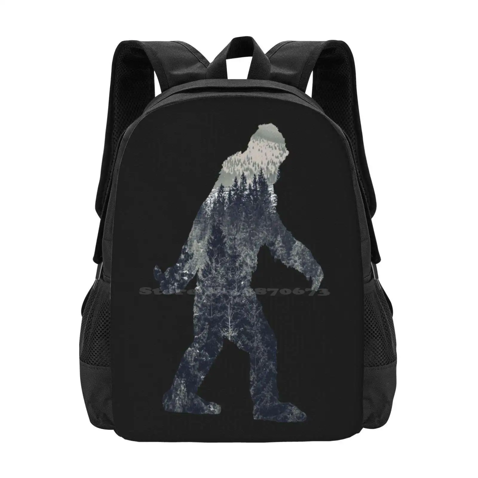 A Sasquatch Silhouette In The North Teen College Student Backpack Pattern Design Bags Sasquatch Bigfoot Silhouette Great