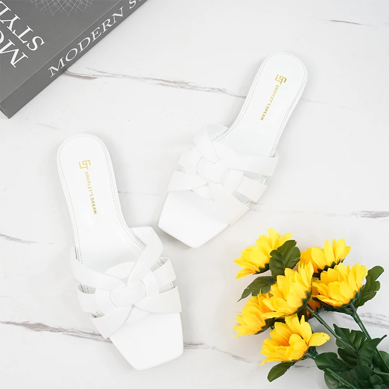 2024 Summer Latest Comfortable White Cowhide Flat Heel Genuine Leather 41 42 43 44 Flat plus size Women Slipper