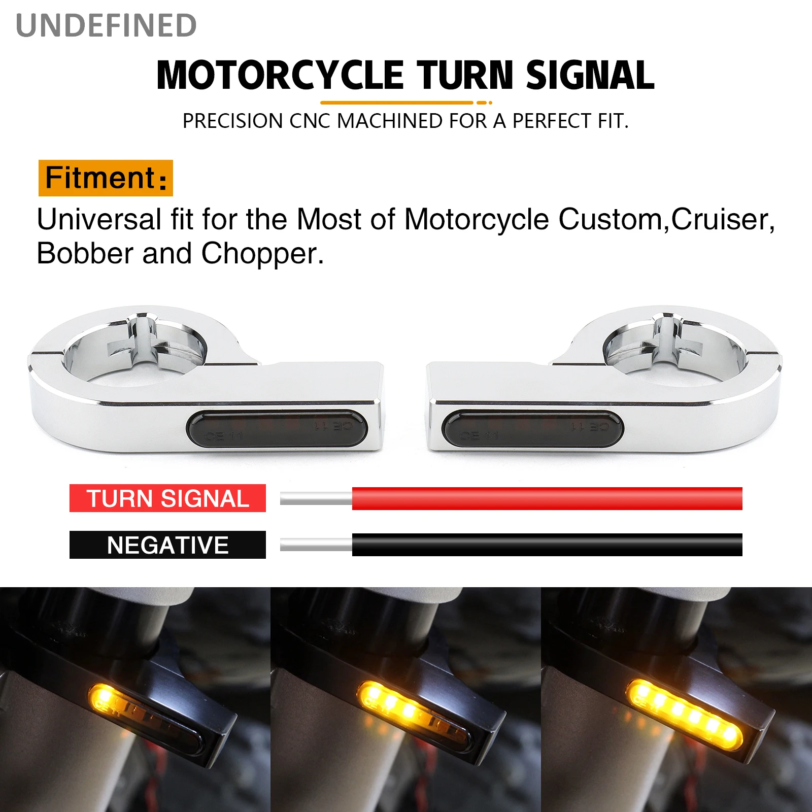 Motorcycle Front Fork LED Turn Signal Light 28-58mm Amber Indicator For Harley Honda Yamaha Suzuki Custom Cruiser Bobber Chopper