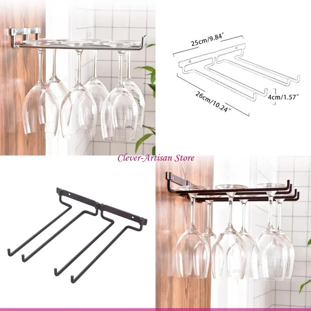 

E06B Double Row Wine Glass Holder Hanging Holder for Cabinet Kitchen Bar
