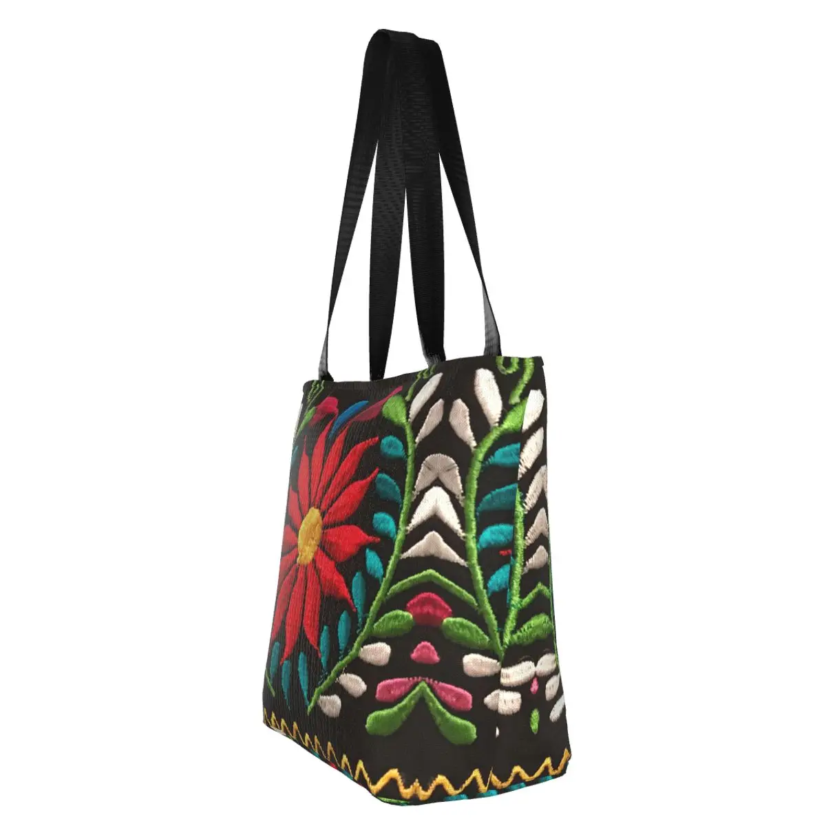 Mexican Spanish Embroidery Flowers Tote Shopping Bags Recycling Canvas Shoulder Shopper Traditional Textile Flowers Handbag