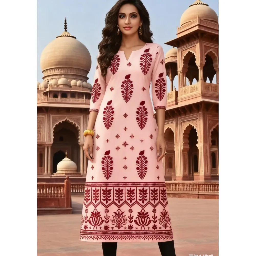 National style Muslim Women's Casual Fashionable And Comfortable Kurtta Dress Long Sleeved Straight Tube Casual Ethnic