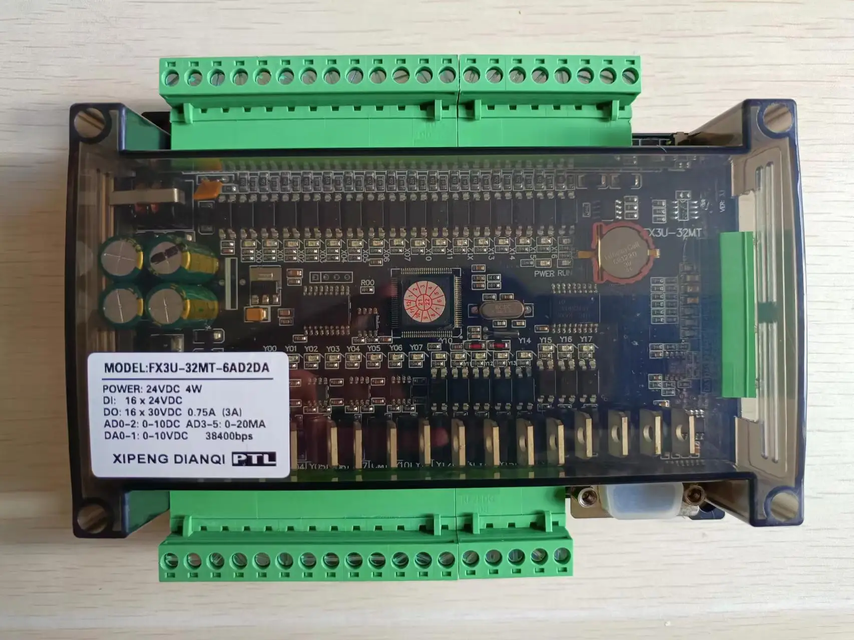 FX3U LE3U 32MT 6AD2DA 16 input 16 transistor output 6 analog input 2 analog output plc controller RS485 RTC (real time clock)