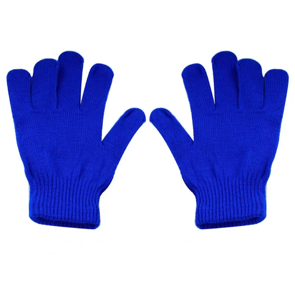 1Pair Knitted Woolen Couple Gloves Winter Solid Color Full Finger Mittens Hand Warmer Men Women Gloves Thicken Cycling Gloves