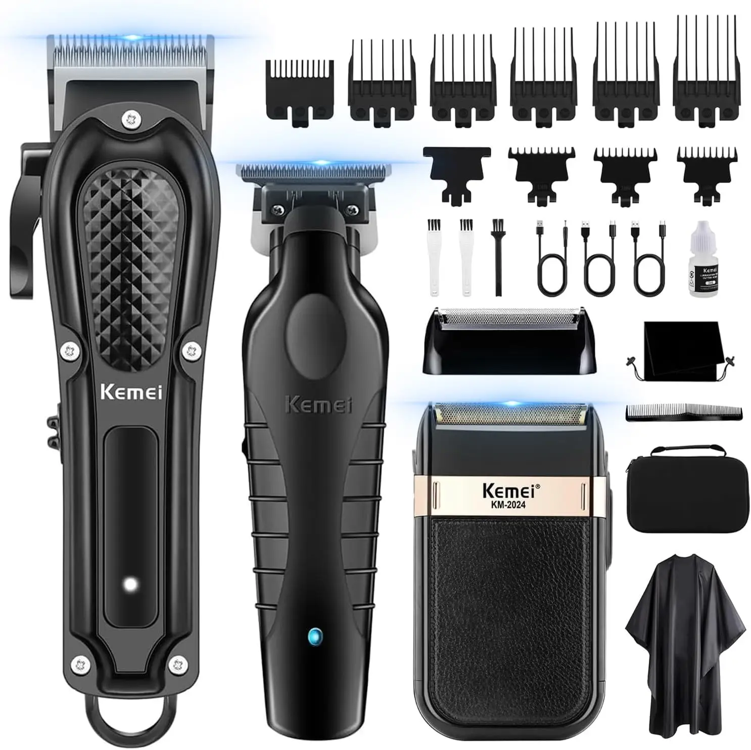 Professional Cordless Hair Clippers for Men, Rechargeable T-Blade Beard Trimmer and Foil Shaver Set, Electric Fade Clipper Kit