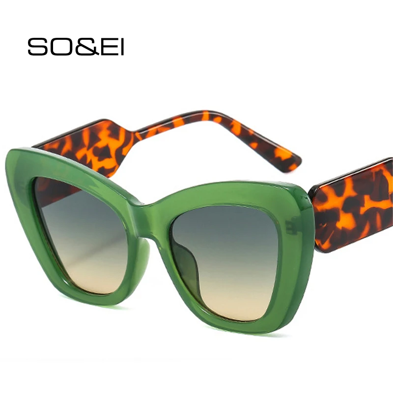 

SO&EI Ins Popular Fashion Oversized Cat Eye Sunglasses Women Contrast Color Shades UV400 Men Jelly Color Gradient Sun Glasses