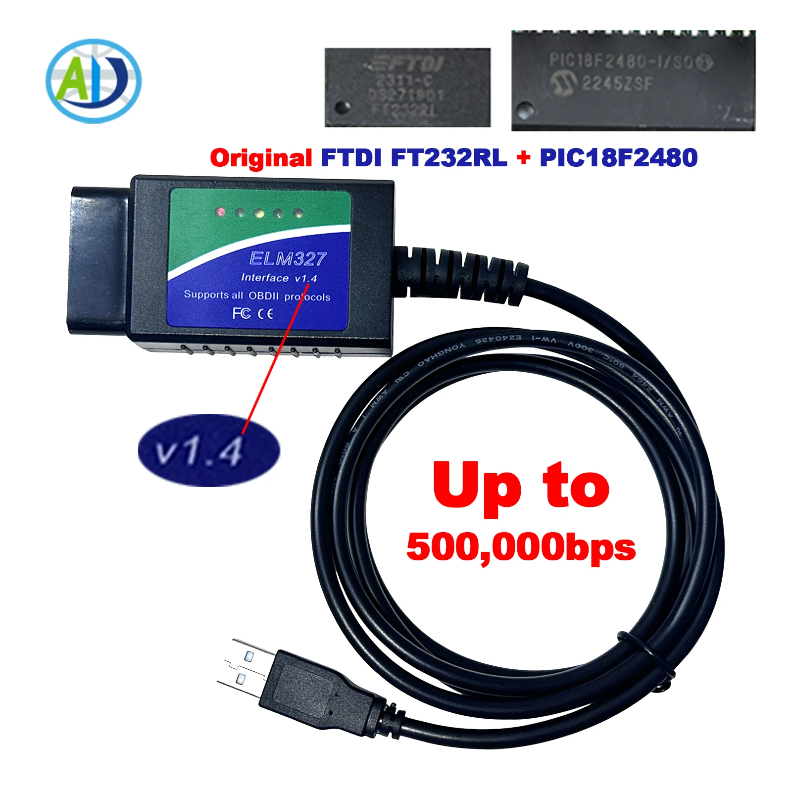 

ELM327 USB V1.4 PIC18F2480 FTDI FT232RL OBD2 диагностический сканер инструмент автосканер OBDII интерфейс для PCMSCAN EasyOBDII ScanMaster