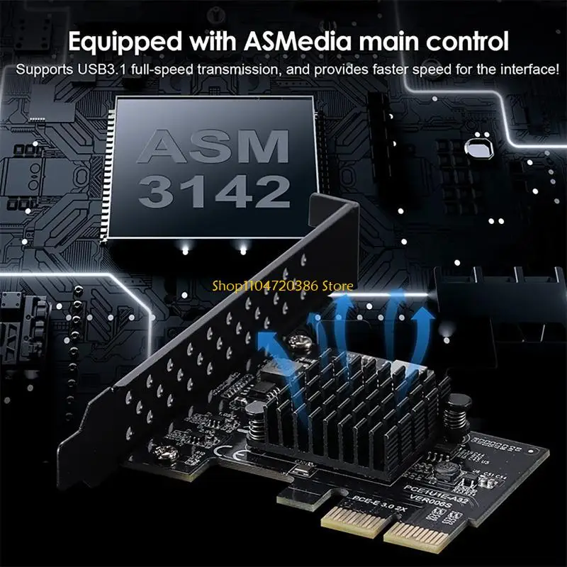 PCI-E 2x الأمامي إلى بطاقة التوسعة usb3.1 Asmedia ASM3142 10GBPS