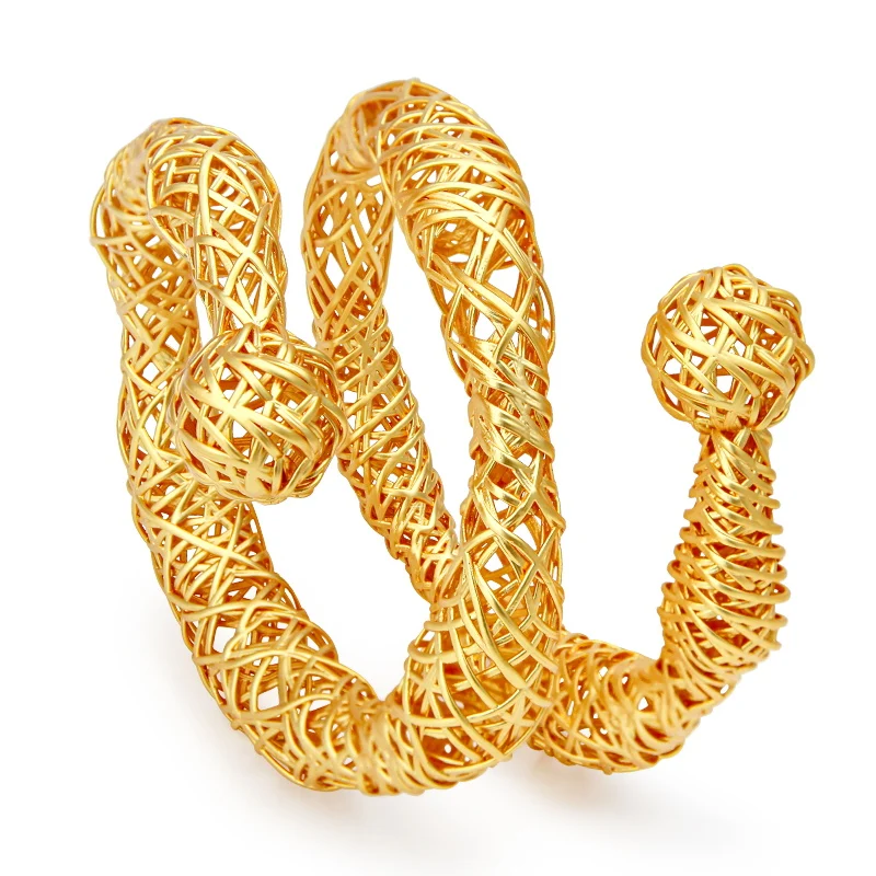  IVOG Open Wire Woven Bangle Bracelet for Women Gold Color Double Winding Brass Bracelet  Fashion Jewelry Gift Accessory Party