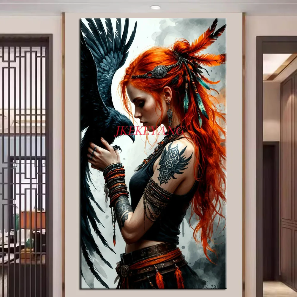 

Beautiful Woman and Crow Picture DIY Diamond Painting Cross Stitch Full Drills Diamond Mosaic New Collection Home Decor