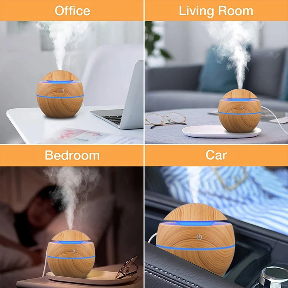 130ML Wooden Ultrasonic Essential Oil Aromatherapy Diffuser Intelligent Touch Switch Automatic Shut-Off Without Water Suitable F