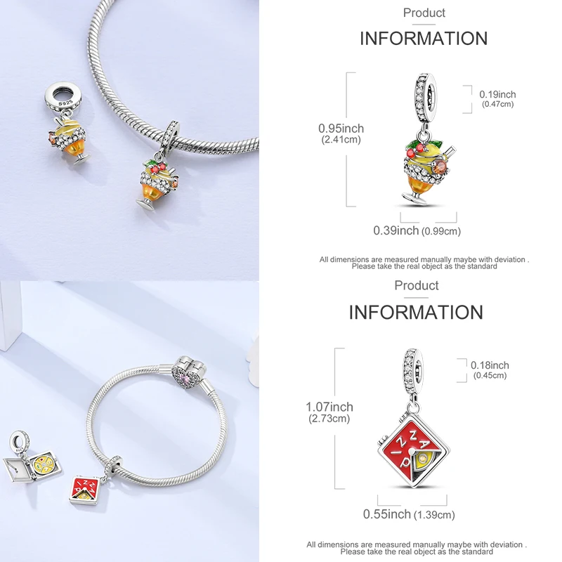 925 Sterling Silber Lebensmittel-Charm-Perlen Erdbeere Pilz Honig Kaffee Cocktail Gumball DIY Armband Halskette Geschenk für Frauen – Detail 19