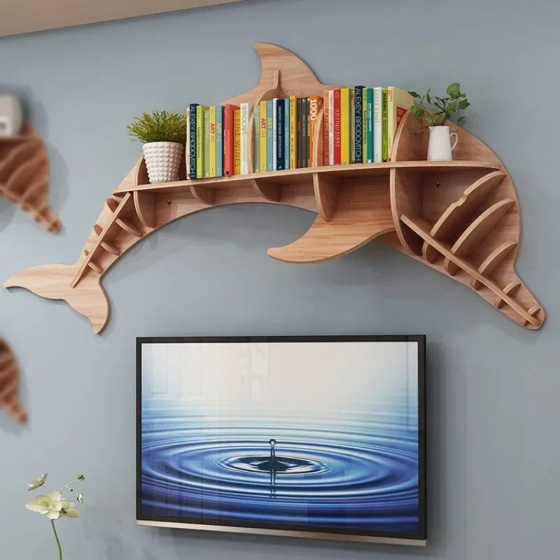 

Dolphin animal style creative children's bookshelf storage rack, wooden plastic board decoration shelf, store, kindergarten, sch